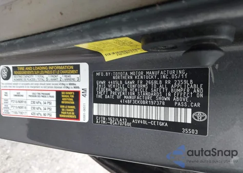 2011 Toyota Camry Xle from USA, damaged, VIN 4T4BF3EK0BR197378